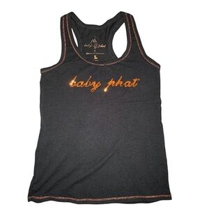 Baby Phat Black Racerback Tank with Copper Metallic Logo
